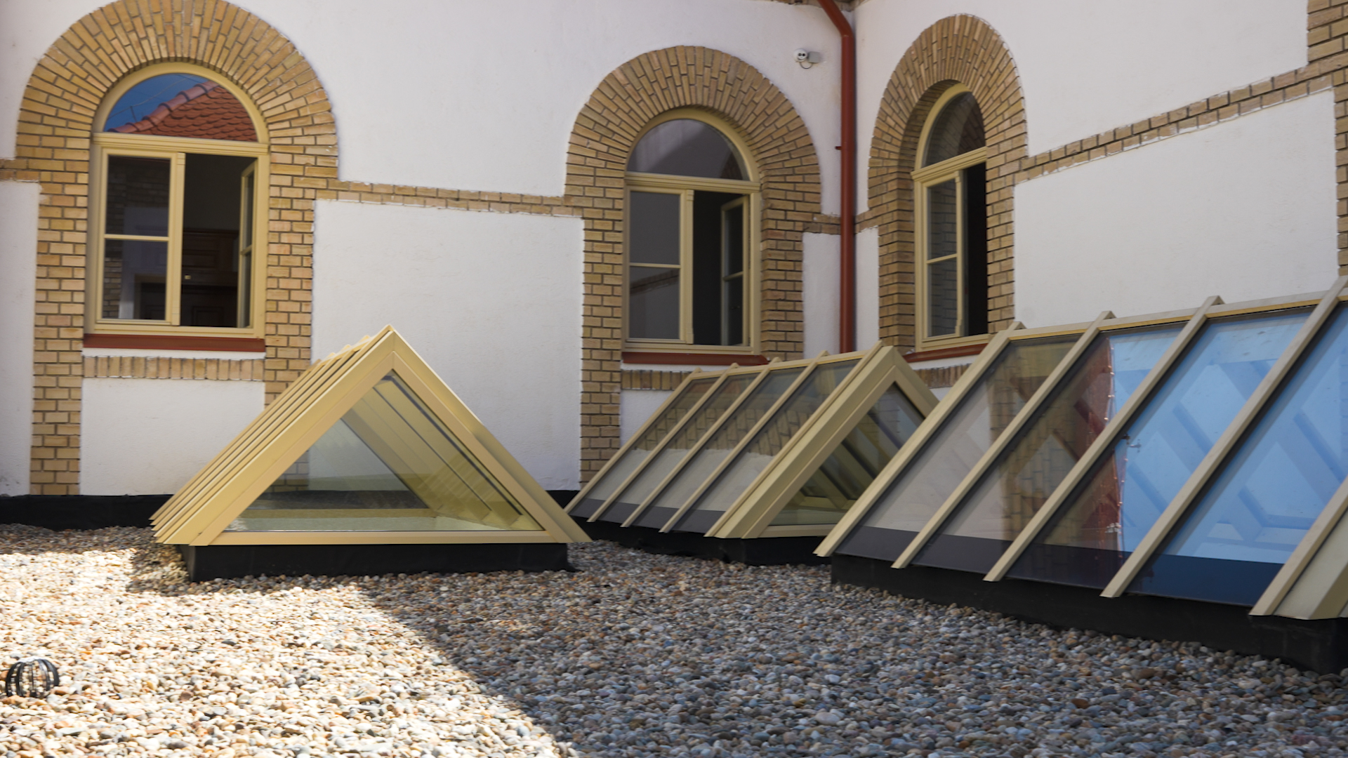 Aluminium and glass rooflights installed on a flat roof