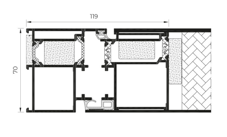 Section through the CORTIZO panelled door, official manufacturer technical drawing