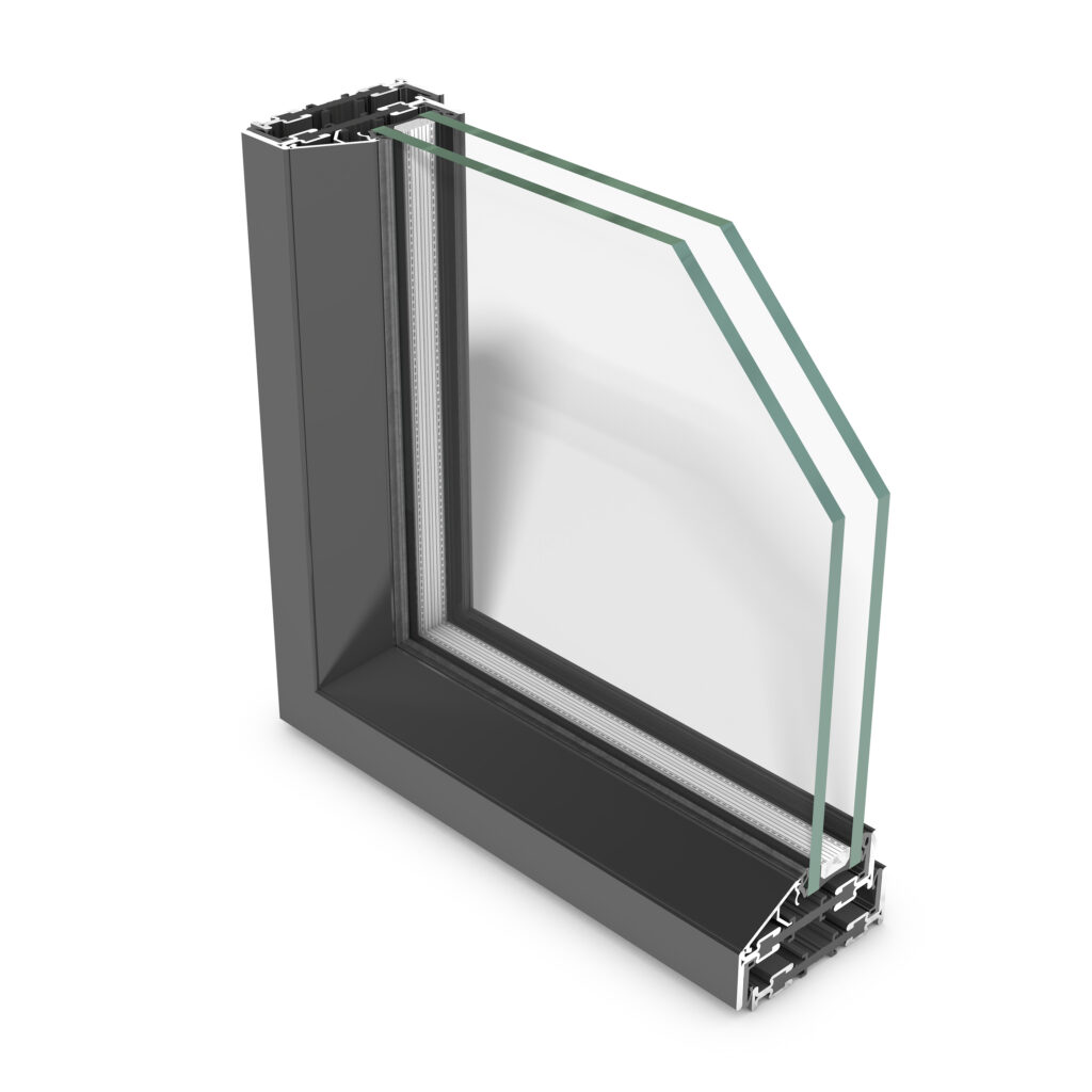 Sectiune de colt Jansen Fineline 70w: bagheta de vitrare si garnitura care tin geamul