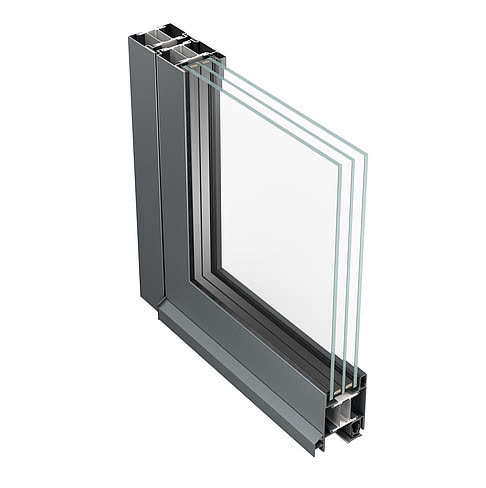 Jansen Janisol 70 – 90° corner section of the triple-glazing door profile, official render