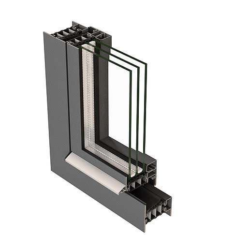 Jansen Janisol HI – 90° corner section of the thermally broken steel profile, official render