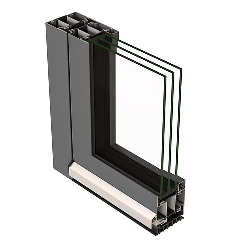 Jansen Janisol HI – 90° corner section of the thermally broken door profile, official render