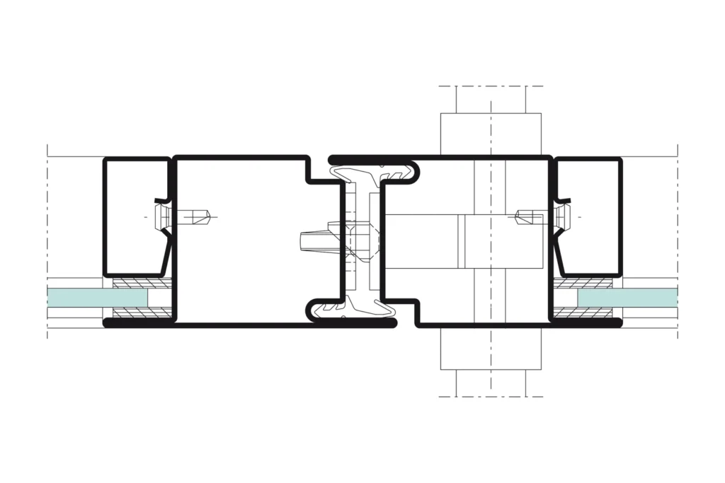 Detail section through the Jansen-Economy 50 fire-resistant door system, official Jansen technical drawing