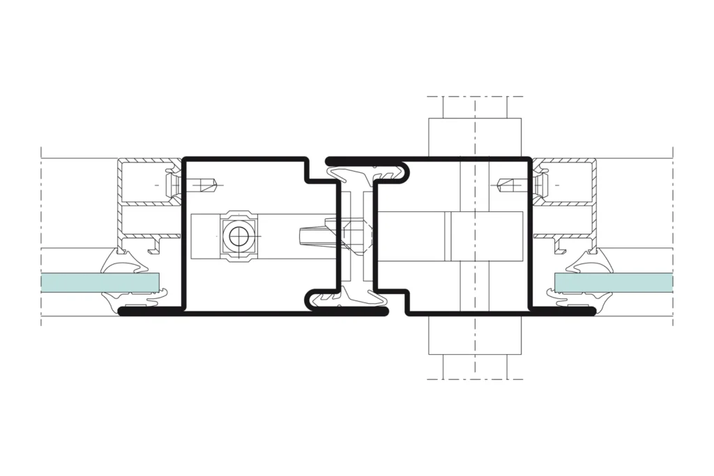 Detail section through the Jansen-Economy 50 RS smoke control door and wall system, official Jansen technical drawing