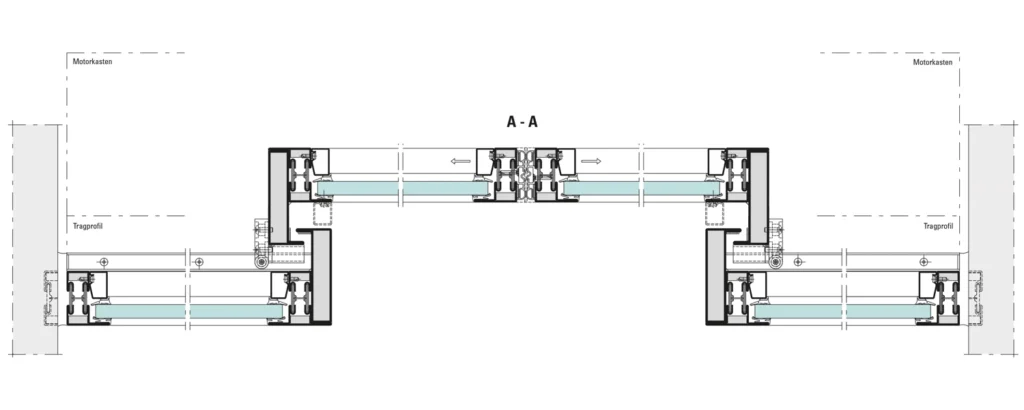 Detail section through the Jansen Janisol 2 EI30 fire-resistant sliding door system, official Jansen technical drawing
