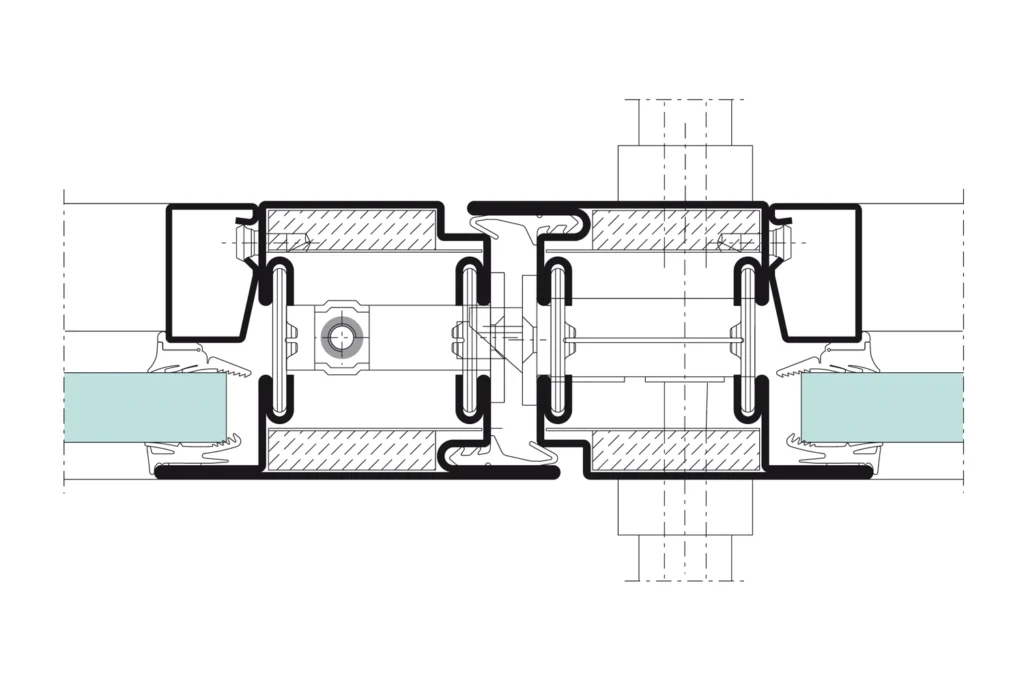 Detail section through the Jansen Janisol 2 EI30 combination, 70 mm, official Jansen technical drawing