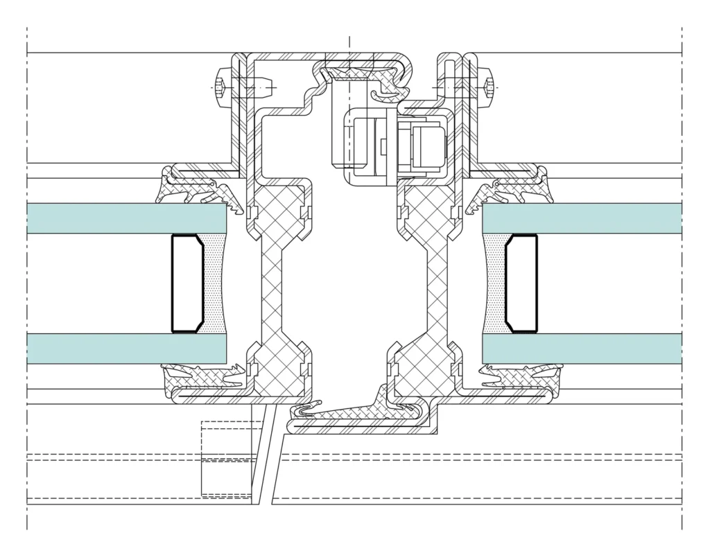 Detail section through the Jansen Janisol Arte 66 window system, official Jansen technical drawing