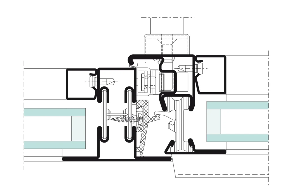 Detail section through the Jansen Janisol window system, official Jansen technical drawing
