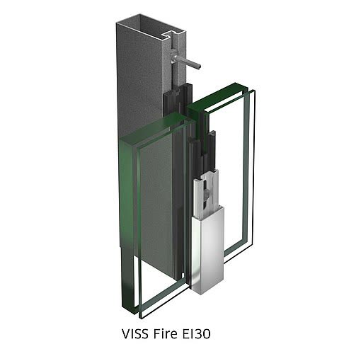 Jansen VISS Fire – 90° corner section of the fire-resistant façade, official render
