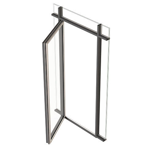 Jansen VISS – 90° corner section of the door integrated into the façade, official render