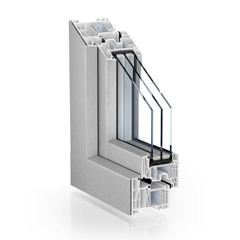 Kömmerling 88 MD AluClip – secțiune de colț cu placare din aluminiu, render oficial