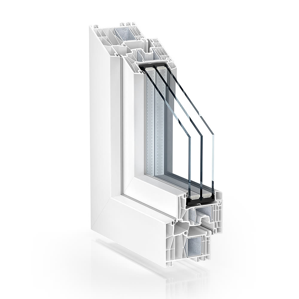 Kömmerling 88 with centre seal – corner section of the seven-chamber profile, official render