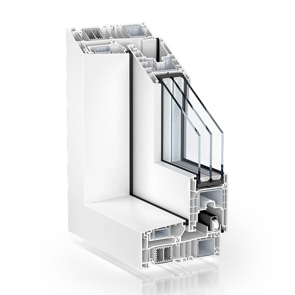 Kömmerling PremiSlide 76 – corner section of the sliding system, official render