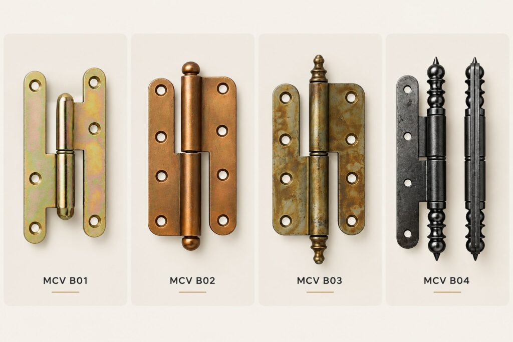 Decorative hinges MCV B01-B04 for timber windows and doors