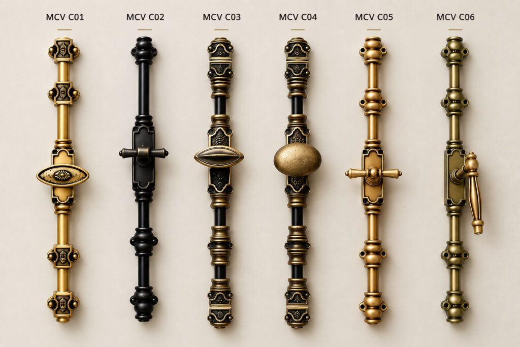 Decorative espagnolettes MCV C01-C06 for timber windows