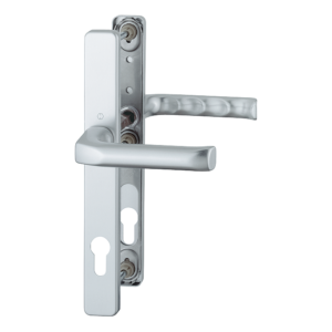 Set de mânere HOPPE London 113/2246 pe șild îngust, finisaj F1 aluminiu cu efect argintiu