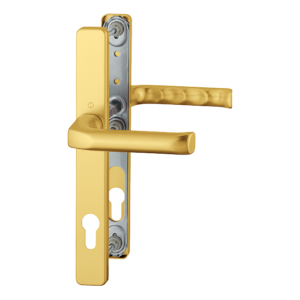 Set de mânere HOPPE London 113/2246 pe șild îngust, finisaj F3 aluminiu cu efect auriu
