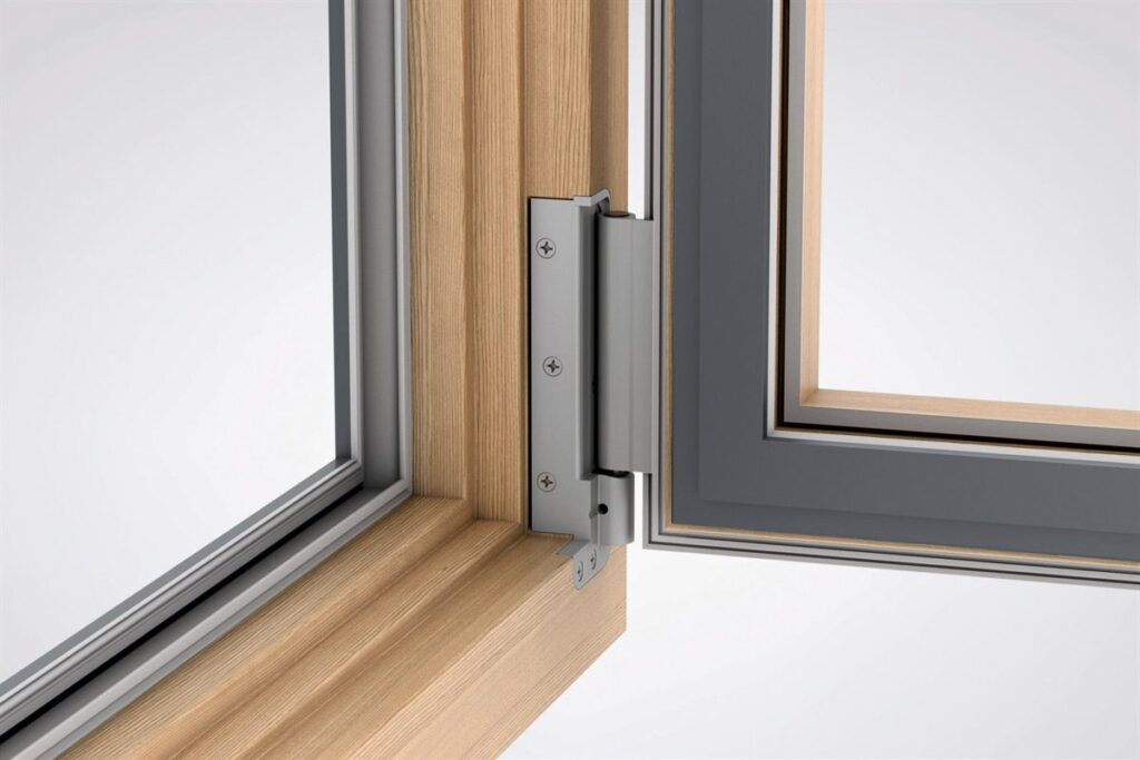 Balama Power Hinge Roto NX, aplicata, pentru cercevele grele din lemn